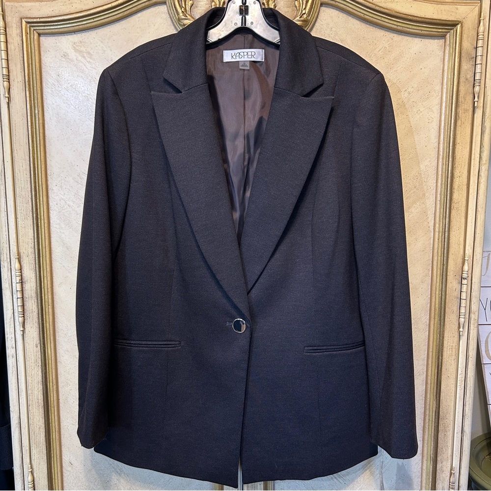 Kasper Women's Brown Gold  Zippered Sleeve Blazer Suit Jacket NEW NWT